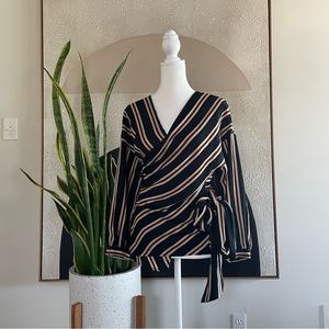 Zara • wrap blouse • striped • navy